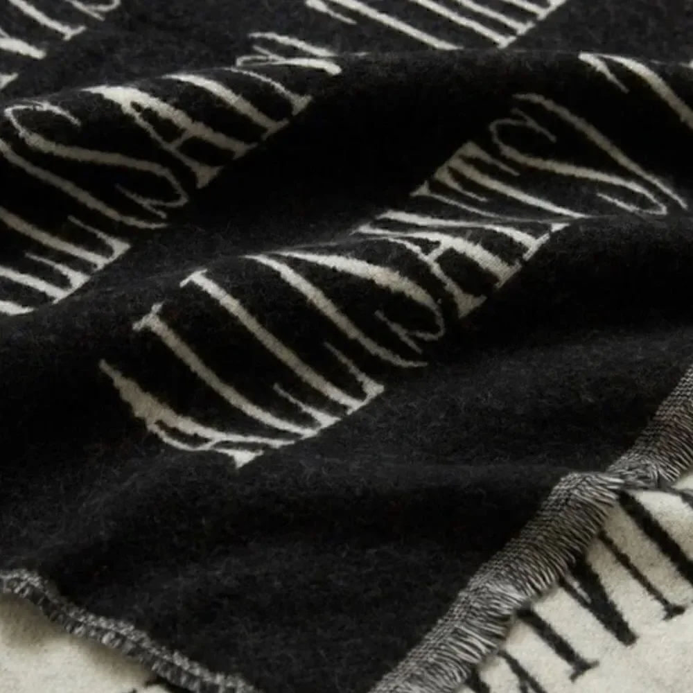 All Saints Varsity Wool Blend Woven Scarf Black